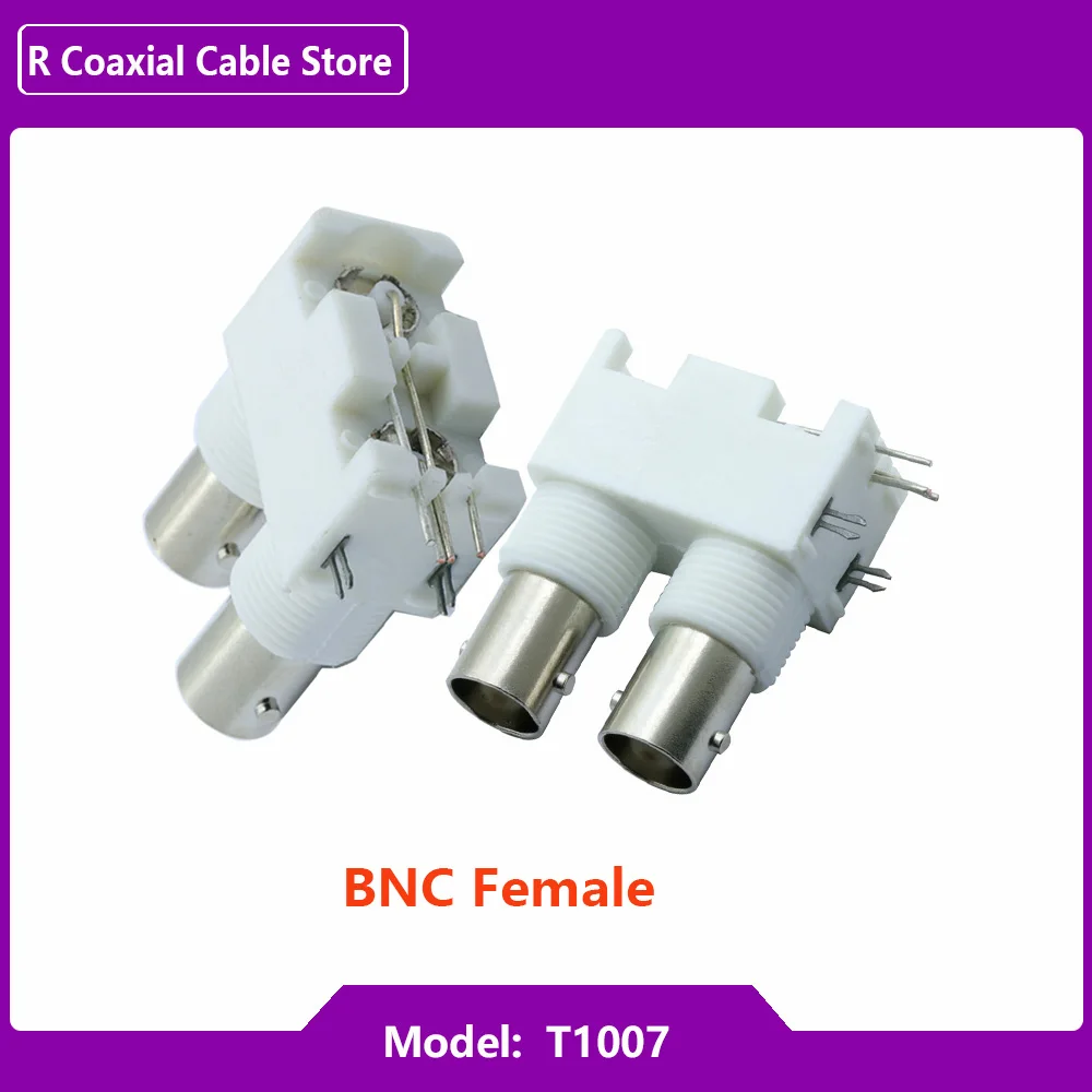 1 buah konektor plastik dudukan Panel sudut kanan wanita BNC ganda papan PC putih konektor ganda dudukan PCB
