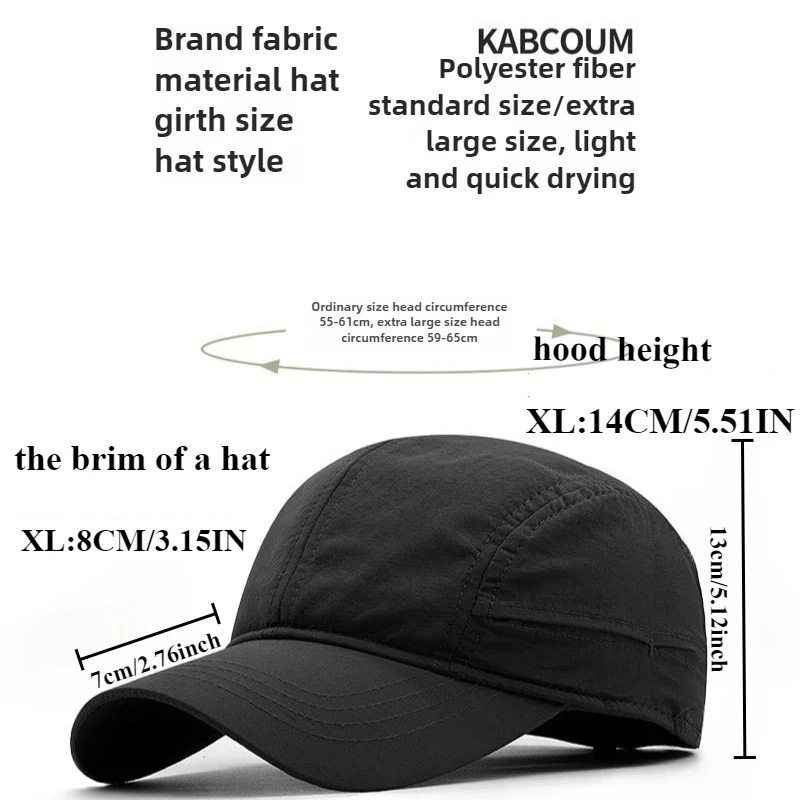 Große Größe, leicht, dünn, schnell trocknend, Baseballkappen, männlich, solide, Vintage, Unisex, XL, 65 cm, Sportmütze, verstellbare Trucker-Kappe, Snapback-Hüte – Detail 5