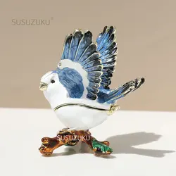 1Pc Cute Bird Trinket Box Hinged Hand-Painted Enamel Animal Figurine Ornaments Craft Unique Gift for Home Decor