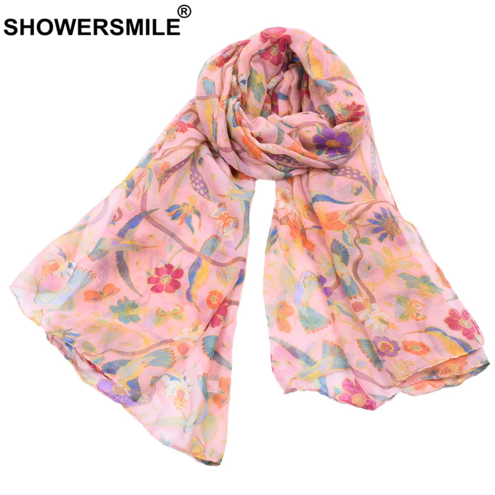 SHOWERSMILE-bufanda con estampado de flores para mujer, bufandas coloridas de gasa para primavera y otoño, Echarpe