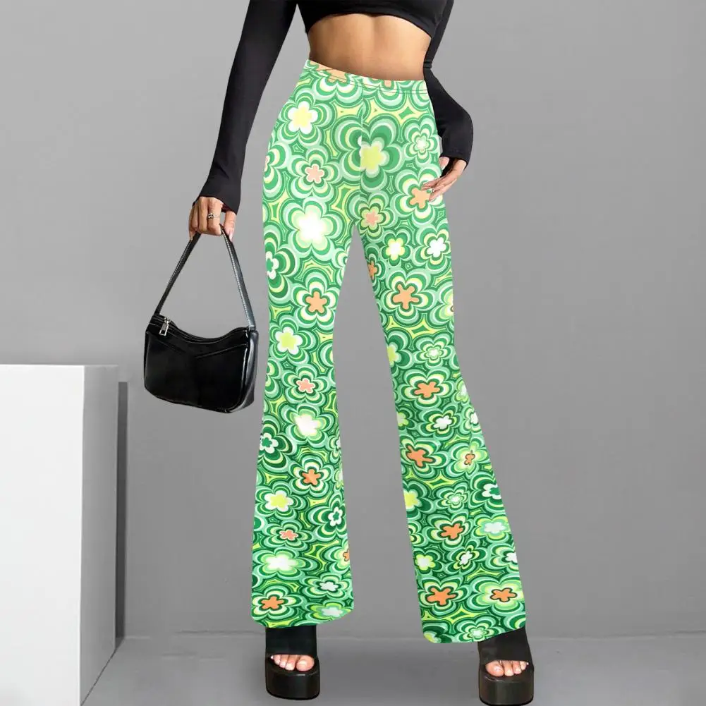 

Women Flared Fit Pants Stylish Women's Flared Pants with Elastic High Waist Vibrant Flower Print for Daily Wear Business Casual