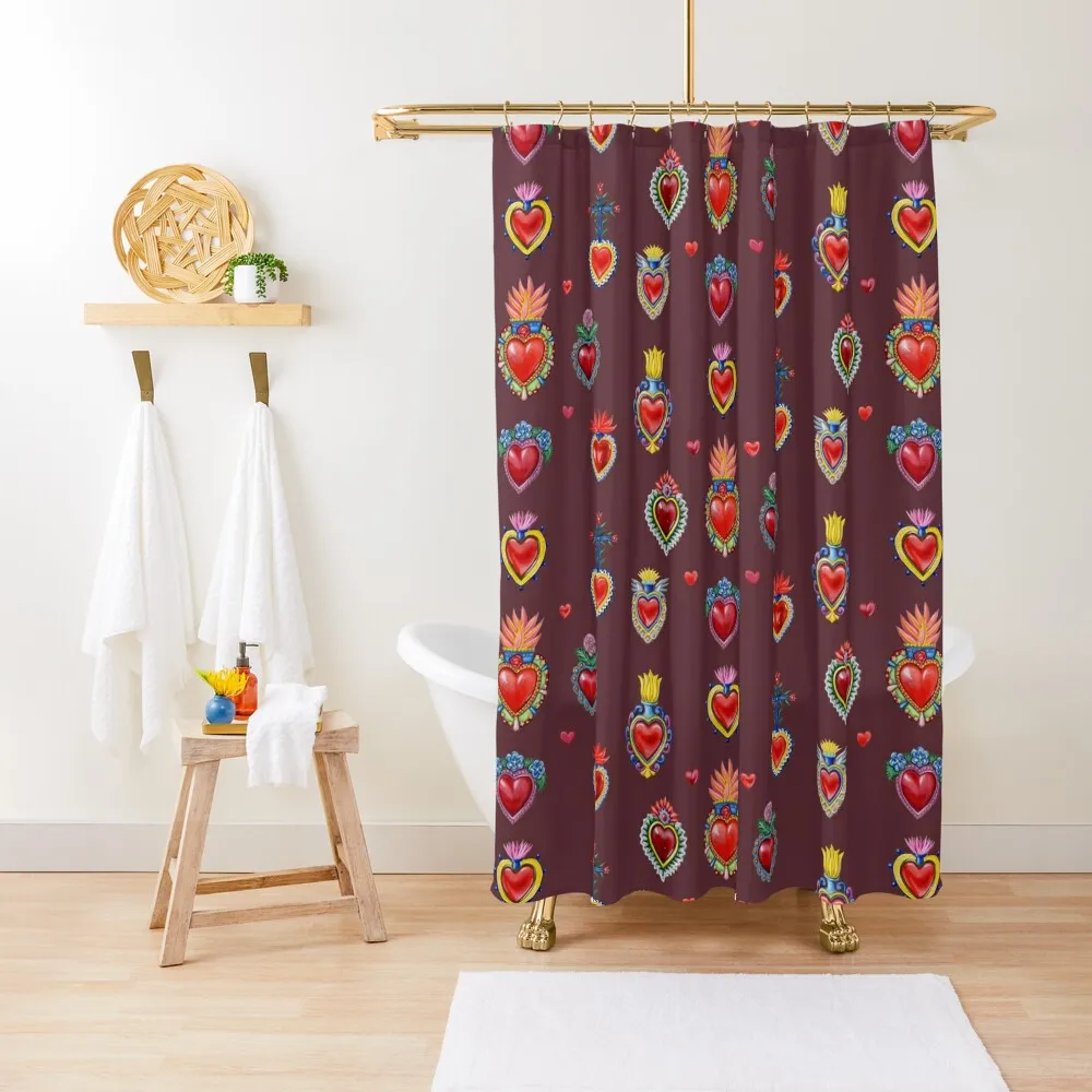 

Mexican Sacred Hearts Shower Curtain Shower For Bathroom Bathroom Decor Accessories For Shower And Services Curtain