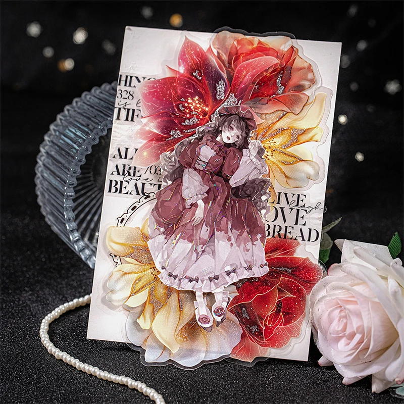 Card Lover 20 Pcs [Flowing Flower House Series] Three Dimensional Hot Stamping Flower Tent Material Sticker PET Scrapbook Kit