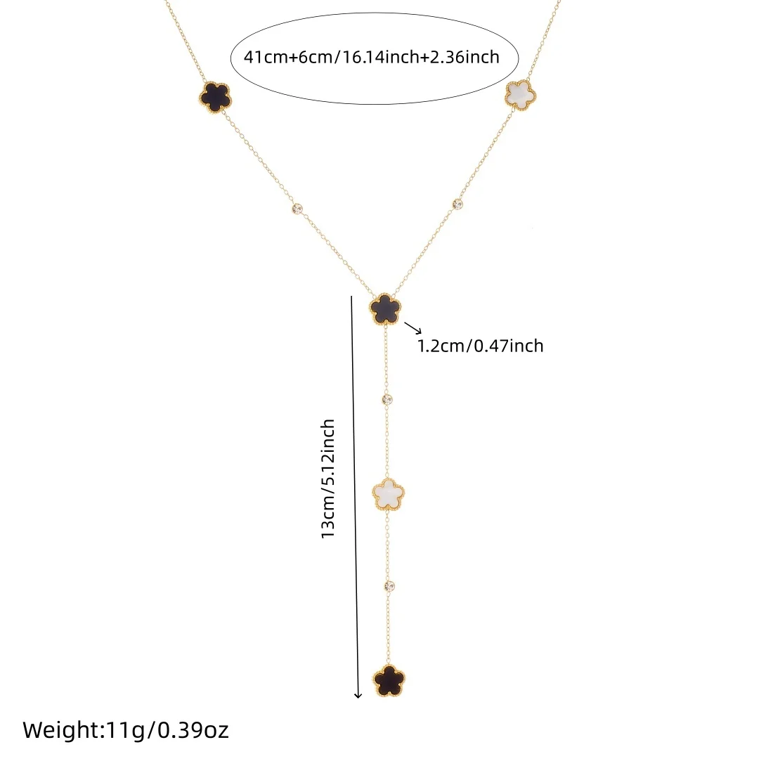DIEYURO 316L Stainless Steel Black White Double Sided Flip Five Leaf Flowers Long Tassel Necklace Lady Sweater Chain Jewelry
