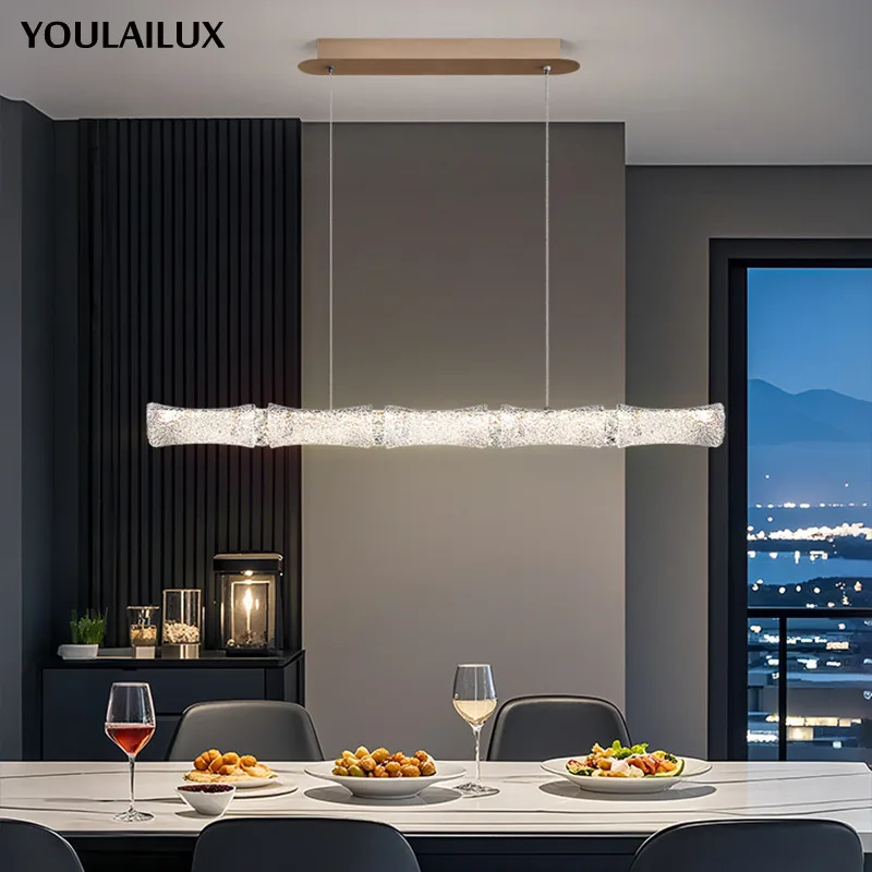 Simple Led Pendant Lights Long Strip Of Crystal Resin Restaurant Bar Chandeliers Modern Home Interior Decoration Lighting Lamps