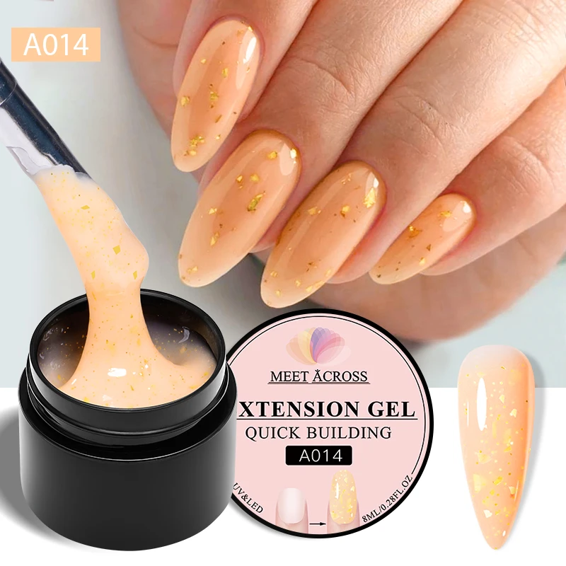 Incontra attraverso 8ml Glitter Extension Gel smalto per unghie Nude Pink Gold Foils Effect vernici Gel UV Semi permanenti Nails Art Manicure