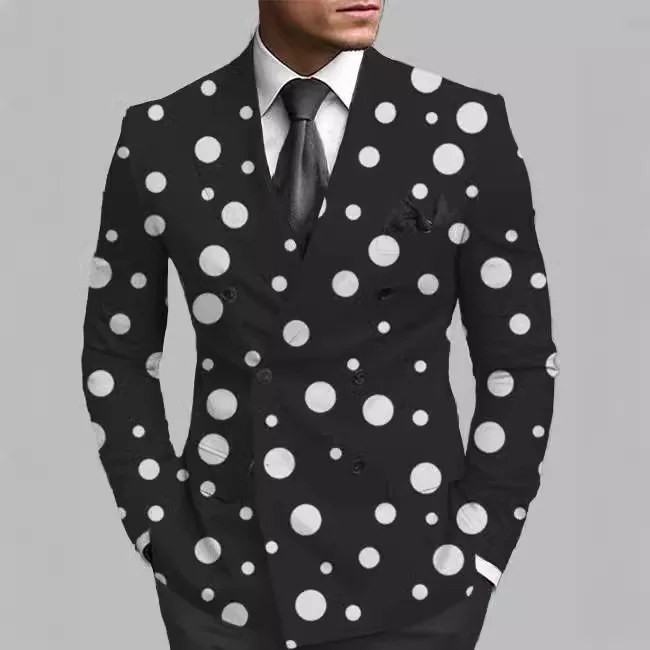 

2026 мужская новая модель, двусторонние разрезные концы после печати в горошек, городской модный облегающий повседневный тонкий пиджак