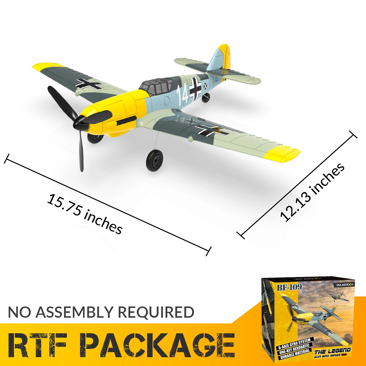 Volantex rc 761-11 Bf109 Fighter 400mm Wingspan 2.4G Remote Control Aircraft RTF One Stunt with X pilot Stabilization System