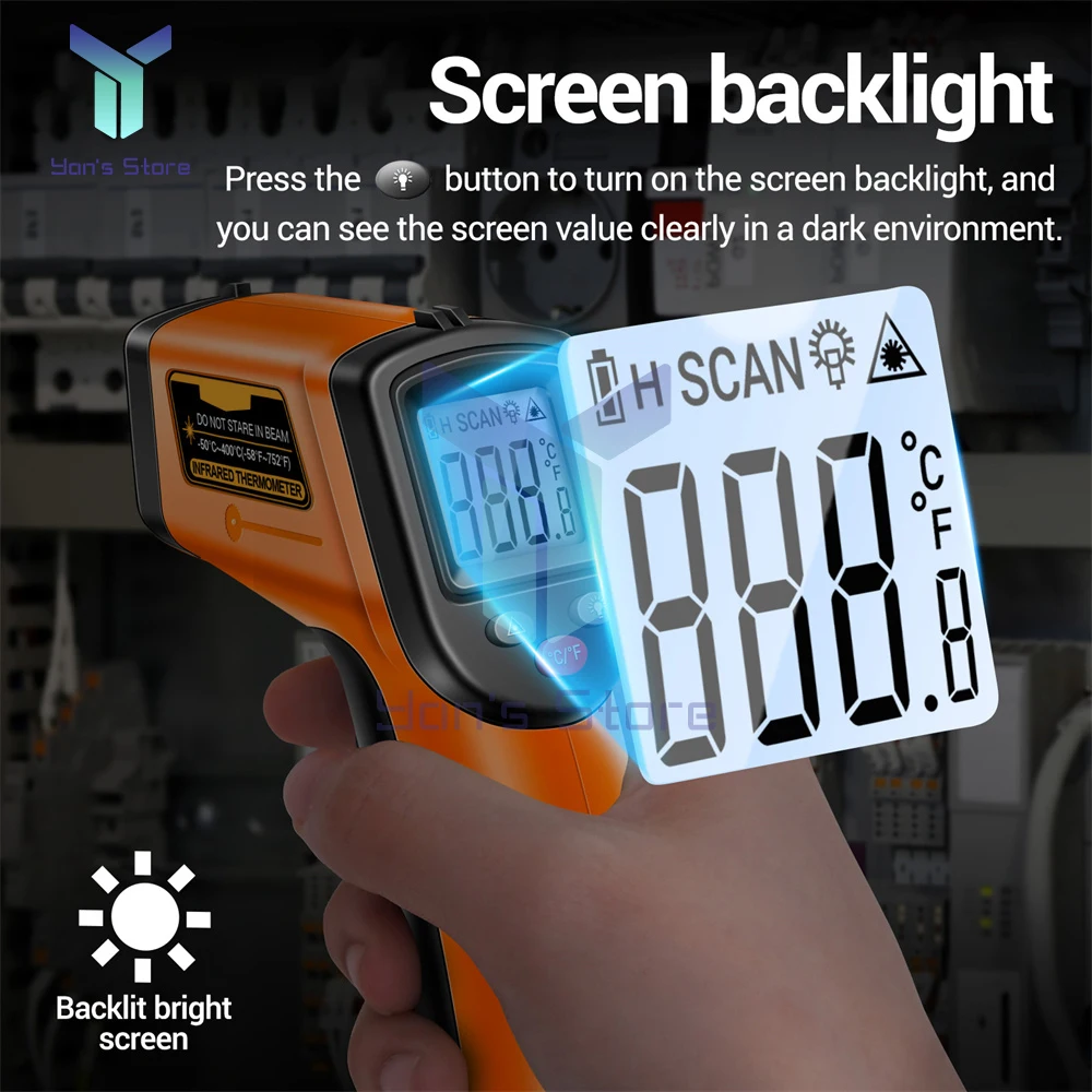 ANENG TH201 Podręczny pistolet do pomiaru temperatury na podczerwień-50 ~ 400 ℃ Czujnik laserowy IR Termometr Termometr z obrazką termiczną
