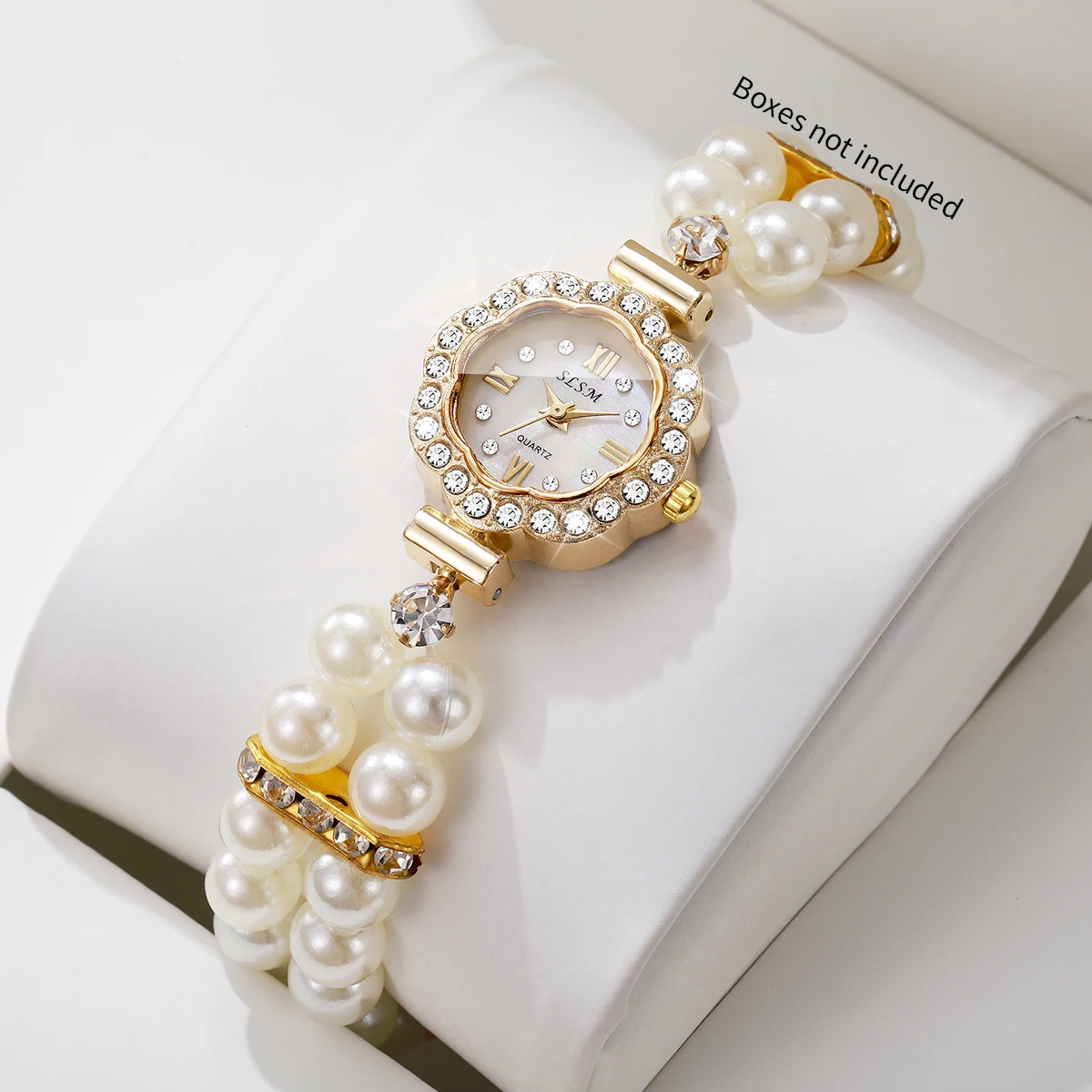 Elegant Pearls Bracelet Strap Women Watches Luxury Rhinestone Flower Dial Quartz Wristwatches Relogio Feminino (Without Box)
