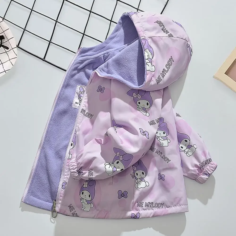 

Kawaii My Melody Girls Coat Winter Clothes Cartoon Children Plus Velvet Reversible Jacket Cute Kids Velvet Windbreaker Tops