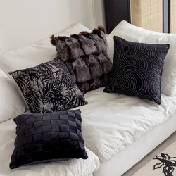 2025 Black Light Luxury Cushion Cover High End Plaid Woven Pillowcase Modern Minimalist Living Room Decoration with Pillowcases