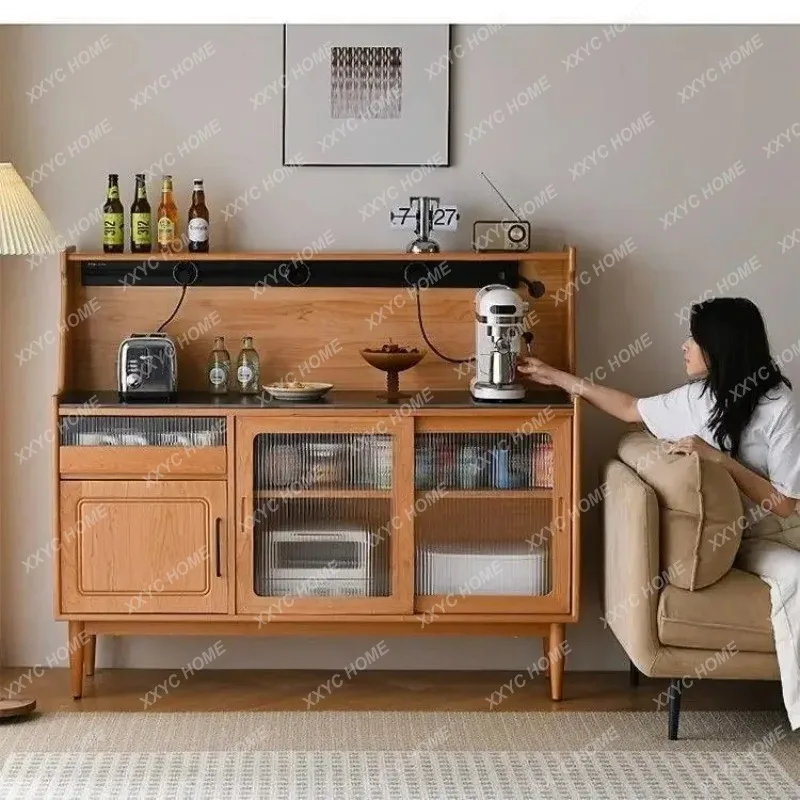 XX side cabinet Solid wood tea cabinet Home restaurant Integrated Japanese log high locker against the wall
