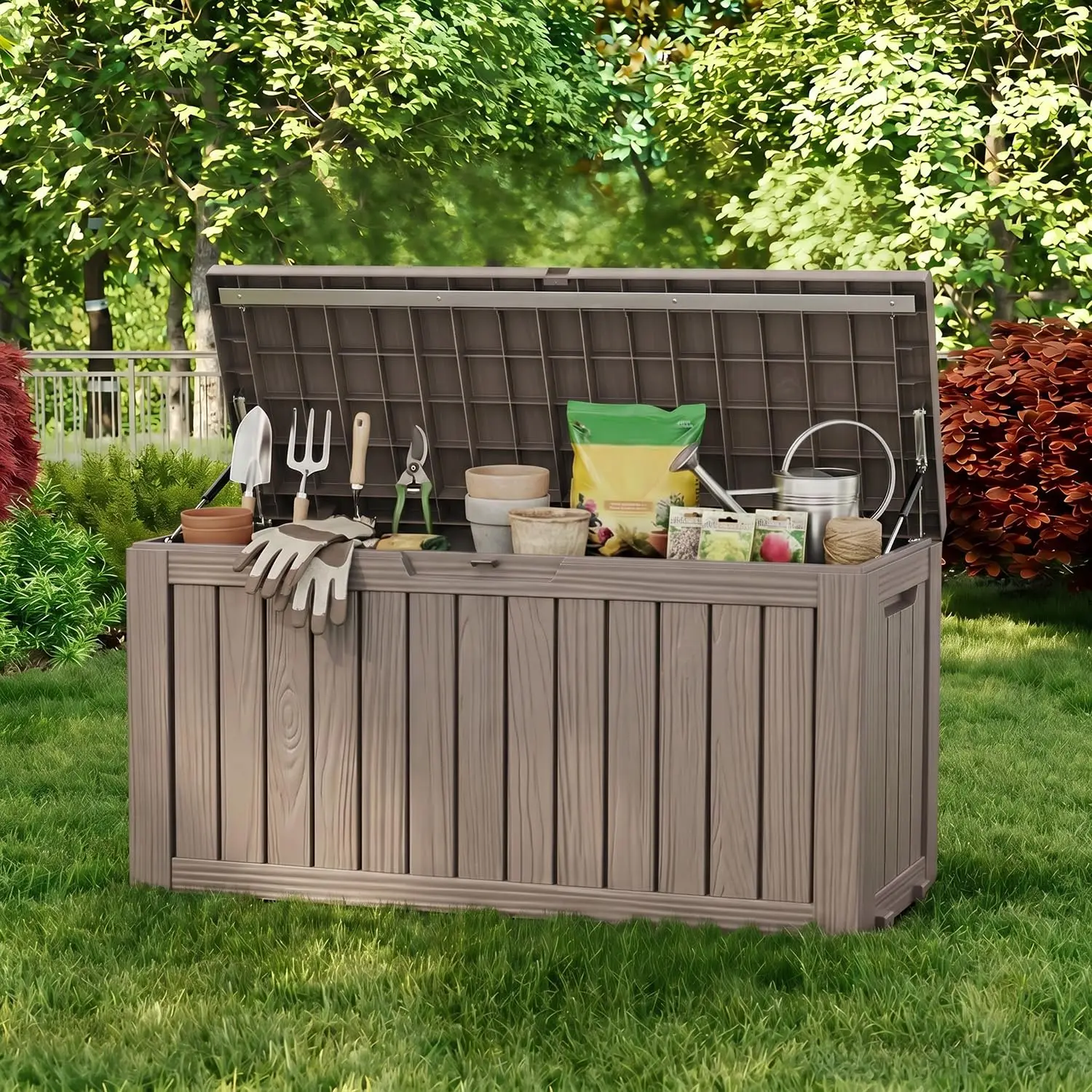 150 Gallon Outdoor Storage Box Waterproof,Weatherproof Deck Boxes Outdoor Lockable,Resin Outside Storage Box for Garden Tools