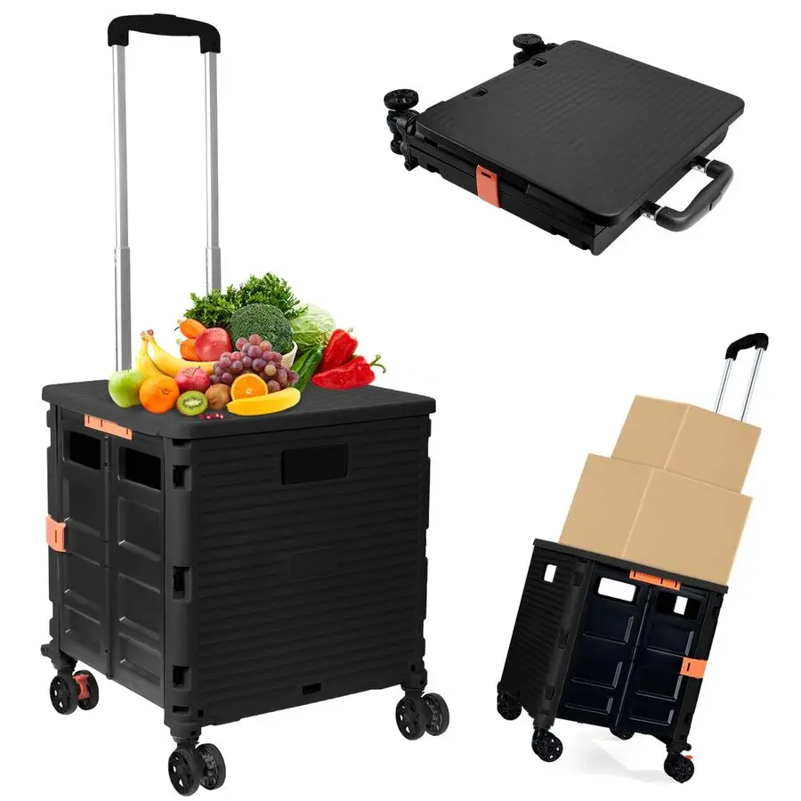 

Utility Cart Folding Portable Rolling Crate Handcart Shopping Trolley Wheel Box with Lid WearResistant Noiseless 360Rotate Wheel