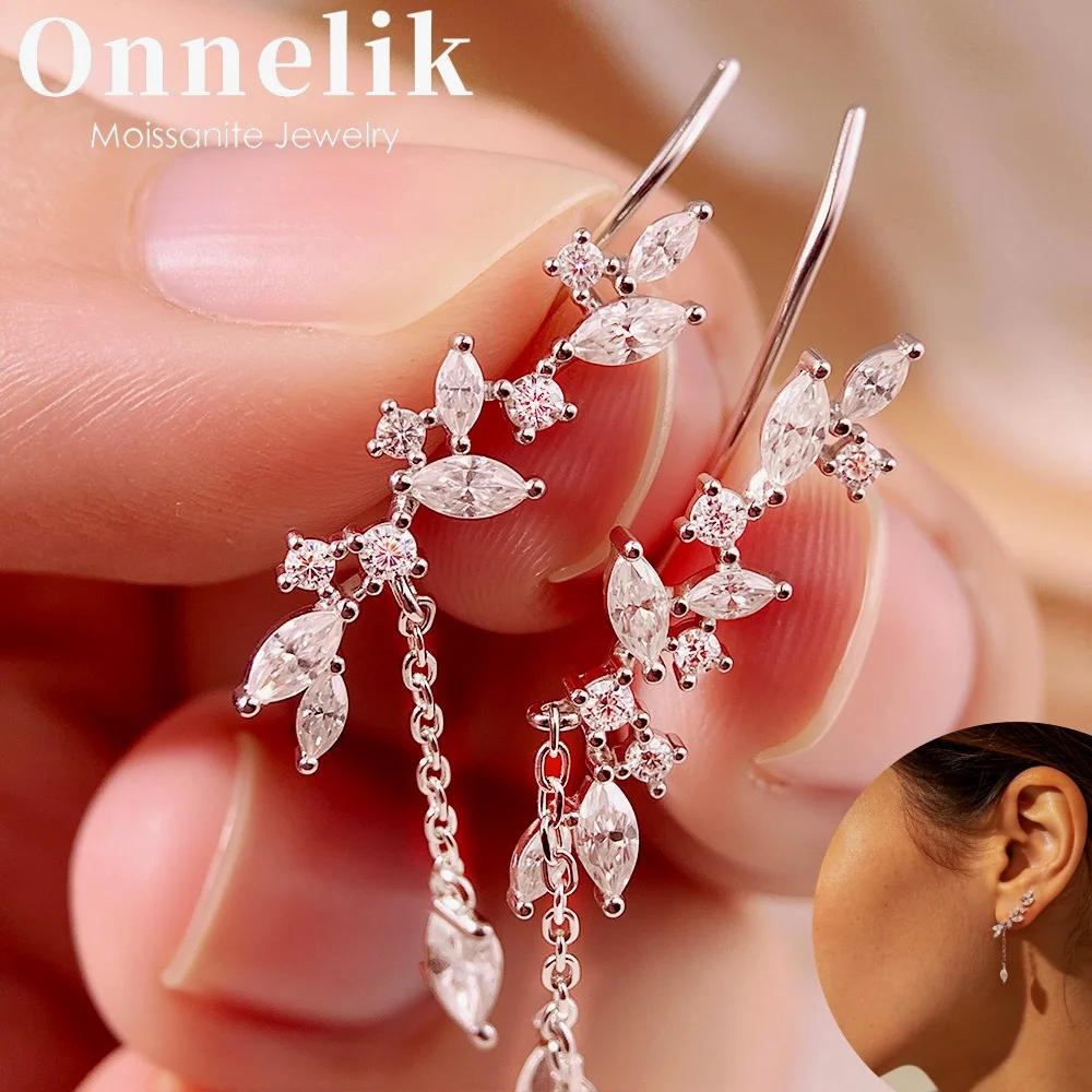 

Onnelik Pass Diamond Test Tassel Flower Moissanite Drop Earrings 100% Real S925 Sterling Silver Dainty Bridal Fine Jewelry Gift