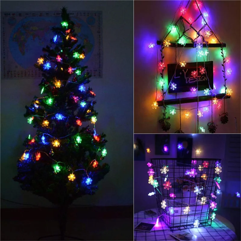 New Year 40/80LED Snowflake String Light Garland USB/Battery Powered Christmas Tree Fairy Lights for Party Wedding Bedroom Decor