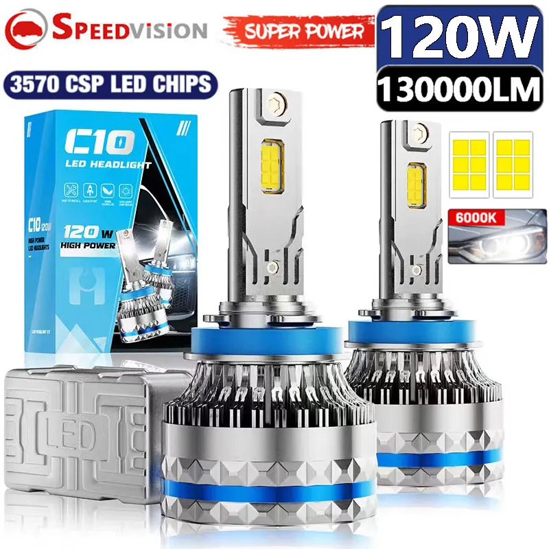 H1 H7 LED Canbus Car Headlights Bulbs H4 Led 130000LM 120W H11 HB3 9005 HB4 9006 H8 H9 HIR2 9012 LED 6000K 3570 CSP Auto Lamp