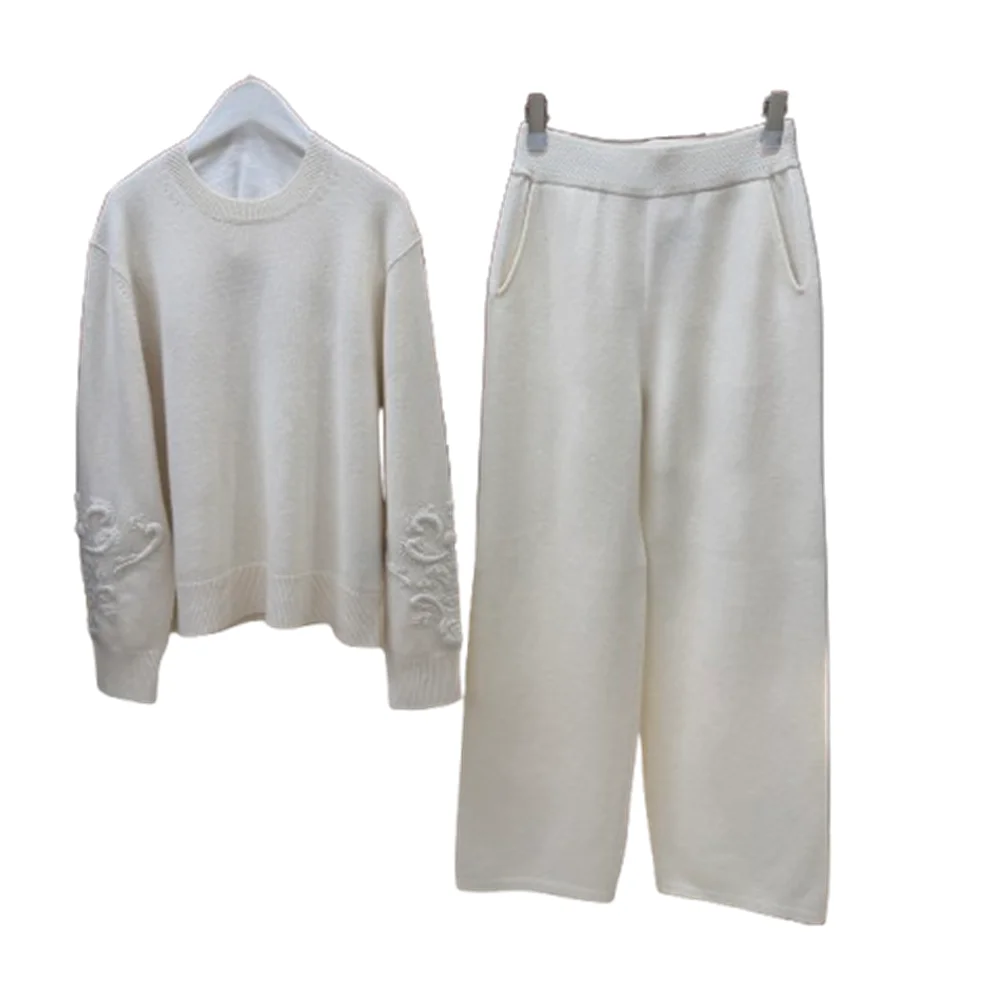 2 Pieces Set For Woman Outfit Luxury 2026 Autumn Pure Cashmere Loose Thick High-End Sweater Temperament Coat Jacket And Pants