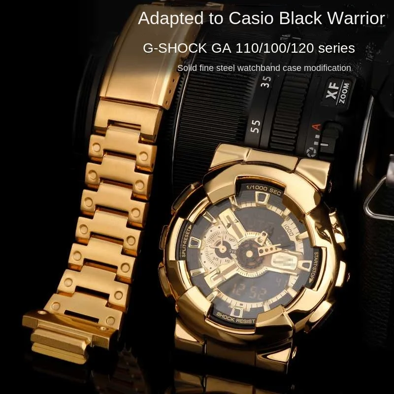 Watch Accessories For Casio G-SHOCK GA-110GB/100/120 Black Samurai Modified Stainless Steel Watchband Metal Case Bezel With Tool