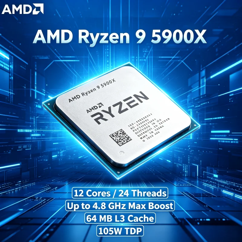 

AMD R9 5900X 12 Core 24 Thread 3.7GHz 4.8GHz 7NM 105W AM4 Processor Ryzen 9 5900X Tray Gaming Streaming 4K High Speed