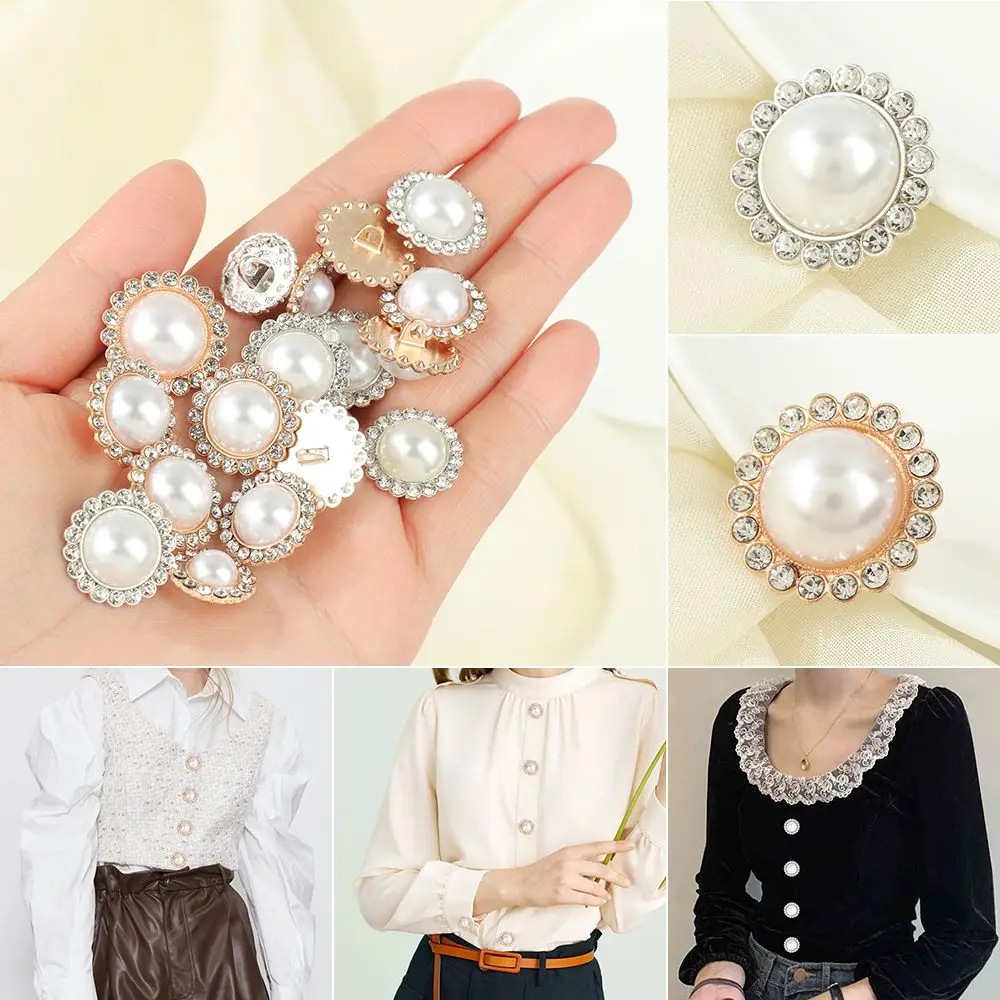 10Pcs Handmade Needlework DIY Shirt Buttons Pearl Clothing Buttons Sewing Accessories Shiny Rhinestone