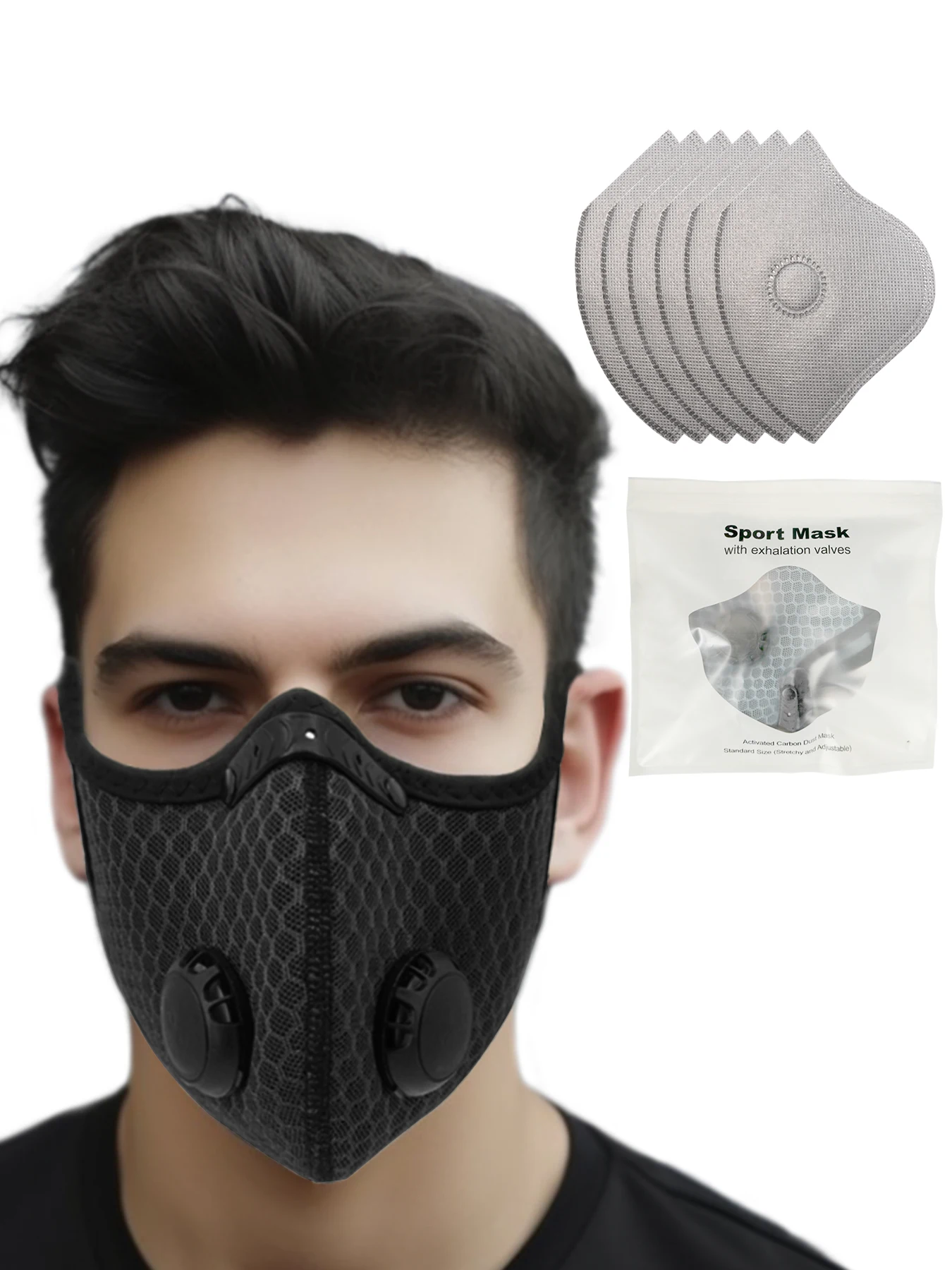 Mascarilla de ciclismo para hombre, máscara facial antipolvo para deportes al aire libre, con 6 filtros de carbón activado adicionales, para