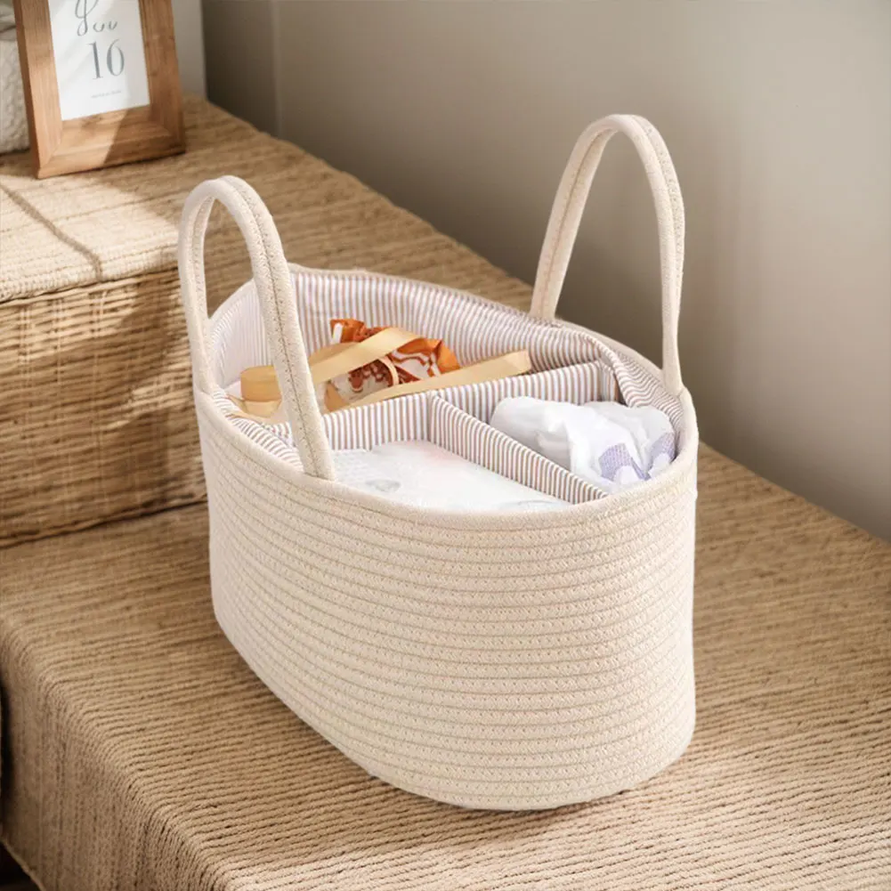 Travel Out Portable Mommy Bag Cotton Rope Baby Diaper Caddy Organizer with Changeable Compartments Diaper Storage Bag for Baby