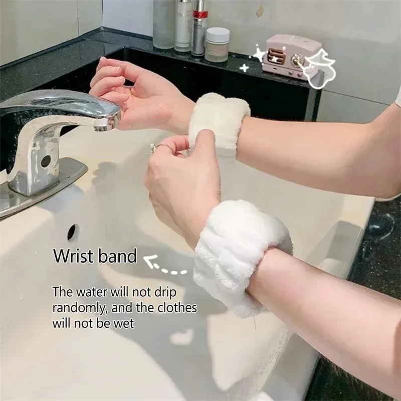 Gesichtswasch-Armband für Damen und Mädchen, Mikrofaser, saugfähig, feuchtigkeitsbeständig, Hautpflege, Yoga, Sport, wiederverwendbar, 2 Stück, Handgelenkschutz, Ärmel – Detail 3