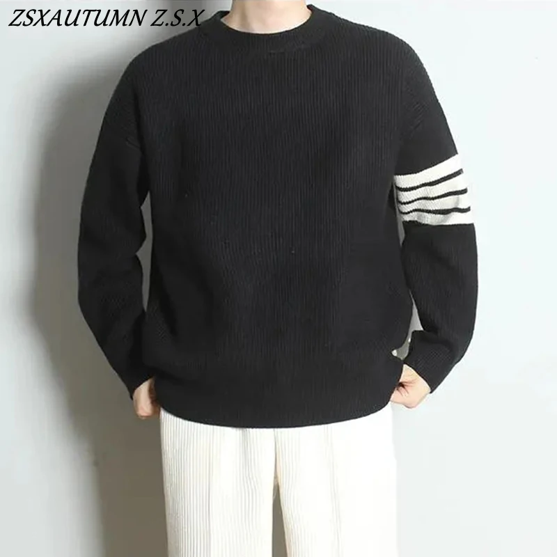 

2023 Autumn Casual Knit Light Luxury Pullovers Sweater Men Vintage O Neck Loose Solid Color Long Sleeve Tops Streetwear