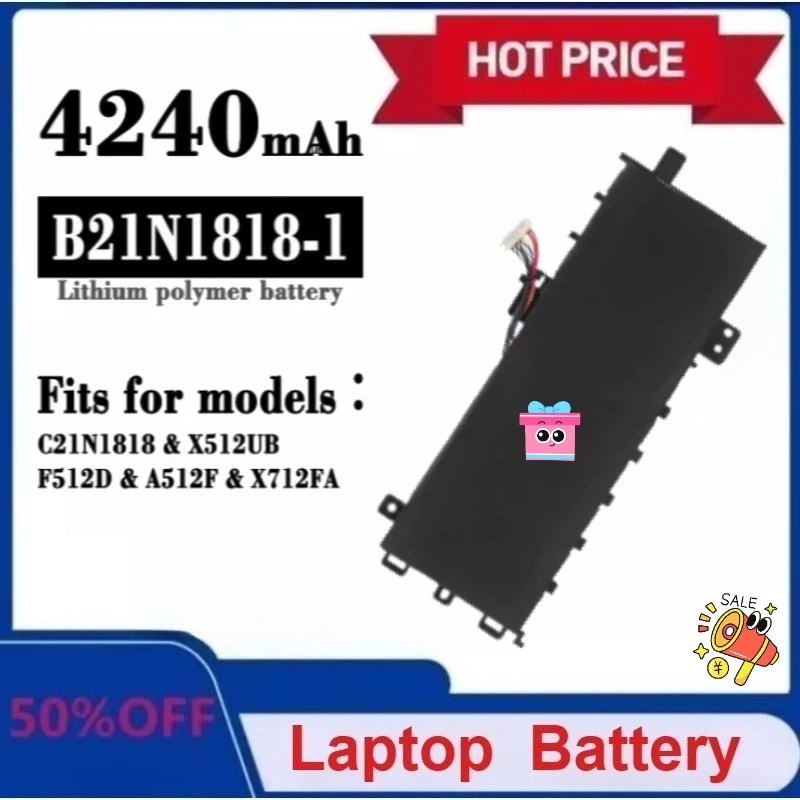 

Новый аккумулятор для ноутбука C21N1818, 7,3 В, 4240 мАч для ASUS Vivobook 15 X509 X515 F512UB X512DA X512 A512JA A512 F512 X412 X712 X515E