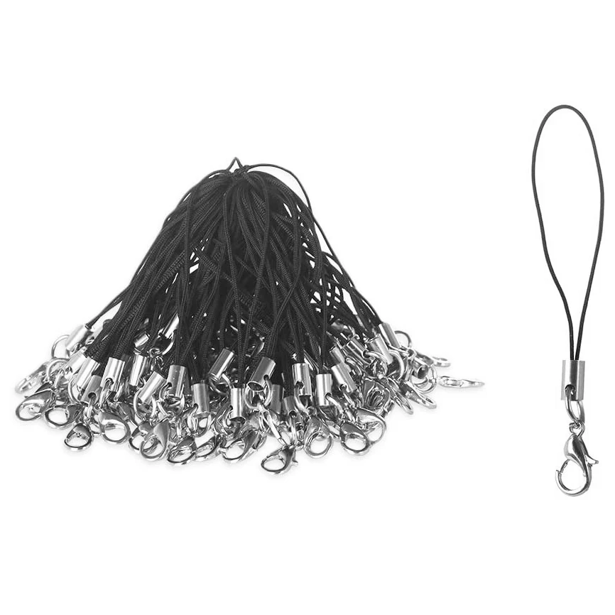 FZFZ 100Pcs 휴대 전화/USB 드라이브/키 체인/DIY 쥬얼리에 대 한 블랙 끈 랍스터 걸쇠 Lariat 코드 스트랩