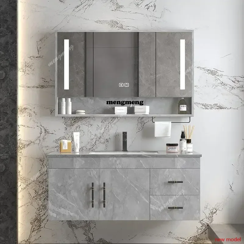 F182 Simple Bathroom Cabinets with Smart Mirror Cabinet Bathroom Vanity Cabinet with Sink Balcony Rock Washbasin Bathroom Furnit