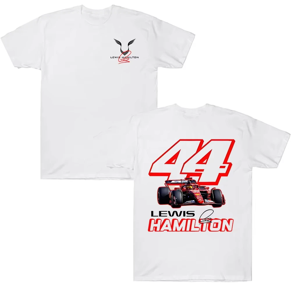 White Model Lewis Hamilton Racing Car 44 Number T-Shirt Cotton Graphic Tee Men Women Summer Streetwear