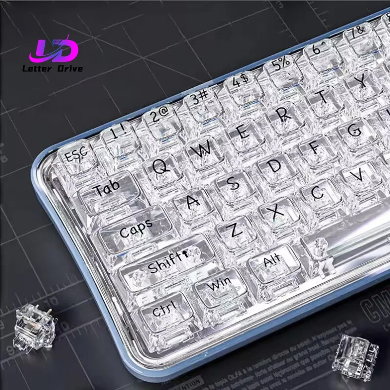 Mechanical Keyboard Cherry Profile PC Keycap Clear Crystal Backlit RGB Custom ISO Layout 132 Keys Transparent PC Key Cap Iceberg