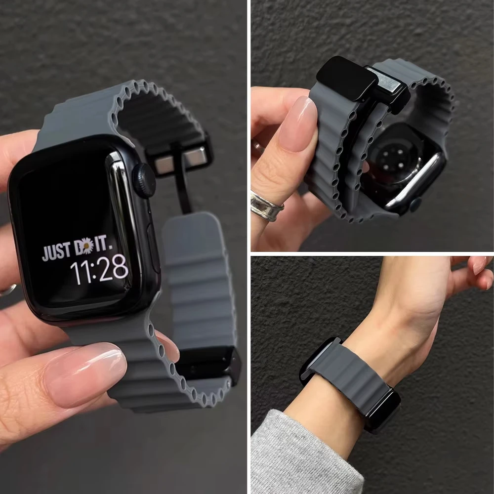 Magnetic Buckle Strap For Apple Watch Band Ultra 2 49mm 45mm 44mm 40mm 41mm 42mm 38mm Silicone Bracelet iWatch Series 7 6 se 8 9