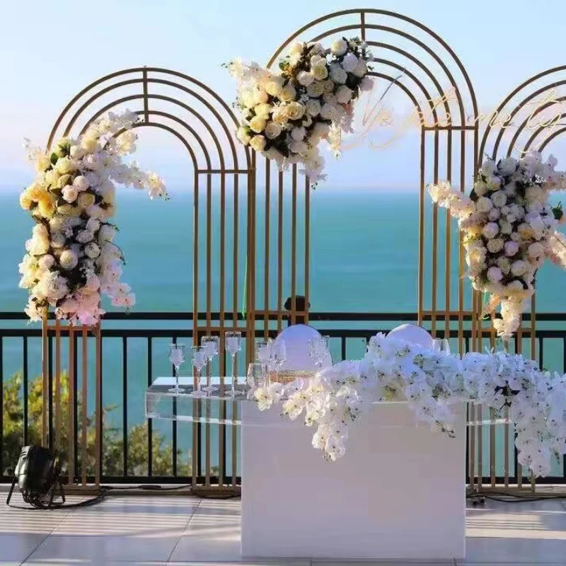 

New Arrival Luxury Flower Arch Balloon Banner Display Stand Outdoor Wedding Scene Decoration Party Stage Backdrops Welcome Props