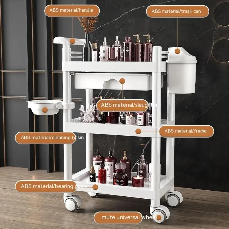 Modern Beauty Salon Beauty Trolley Mobile Pulley Beauty Spa Instrument Tool Car Storage Shelf Drawer Trash Can Tattoo Equipment