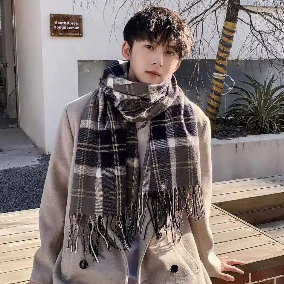 

Scarf Men's Winter Trend Korean Version of The New Plaid Versatile Student Warm Wool Boys Scarf High-end