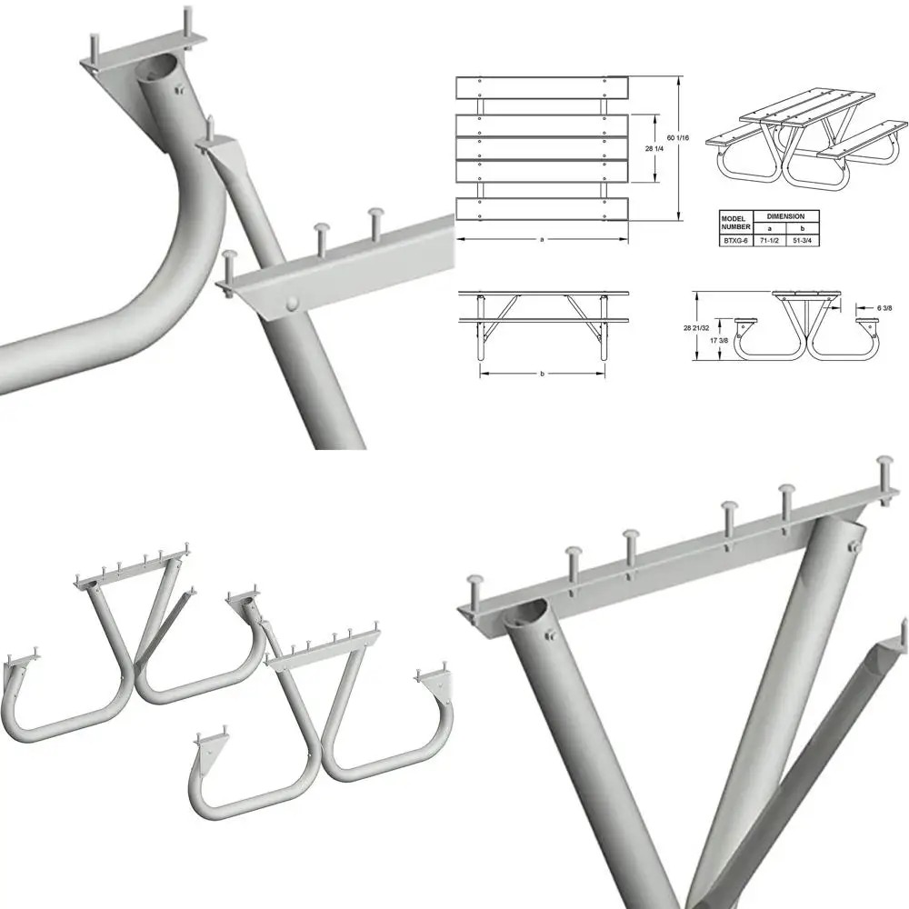 

Sturdy Galvanized Steel Picnic Table Kit with 6-8 ft Wooden Planks, Non-Tip Design