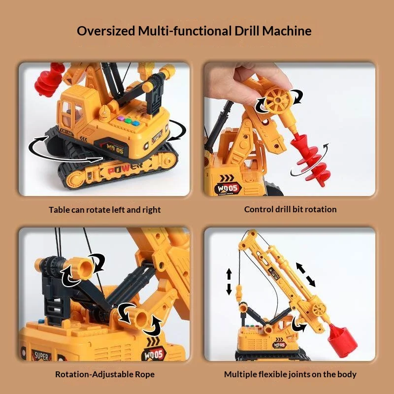 Oversized Kids Musical Story Drilling Engineering Truck Rotating Lifting Simulation Drill Toy Gift For Boys Toddlers