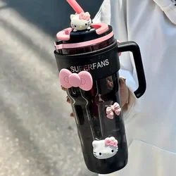 1200ML With Handle Water Bottle MINISO Hello Kitty Gym Large Capacity Straw Water Cup Kuromi My Melody Cartoon Children Cup Gift