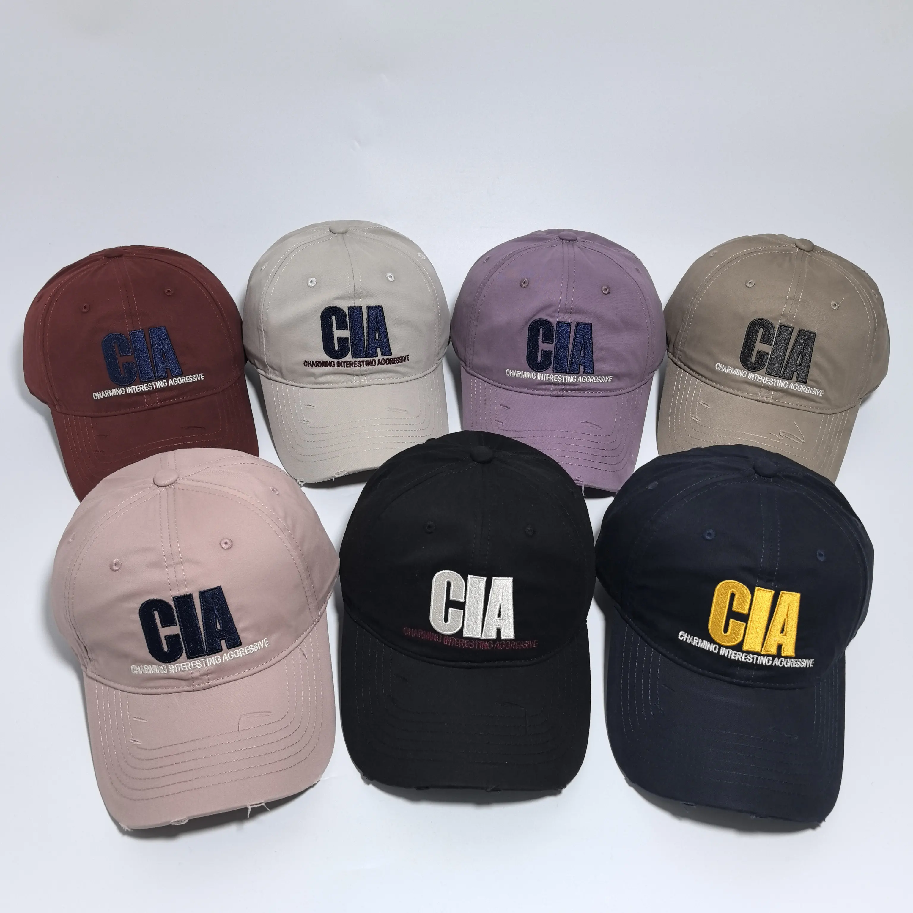 Vintage Distressed Baseball Cap CIA Letter Embroidery Dad Hat Charming Interesting Aggressive Slogan Washed Cotton Trucker Cap U - view 2