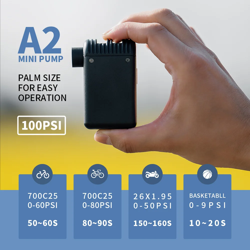 HOMEFISH Portable Pocket Bike Pump Electric Air Pump Rechargeable Compressor Tire Inflator For Bicycle Pump Color:black