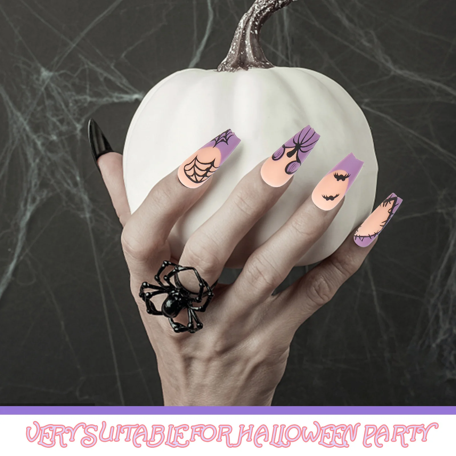 

24Pcs Halloween False Press on Nails Long Fake Nails Kit for Women DIY Gothic Nail Art Decorations Halloween Party Supplies