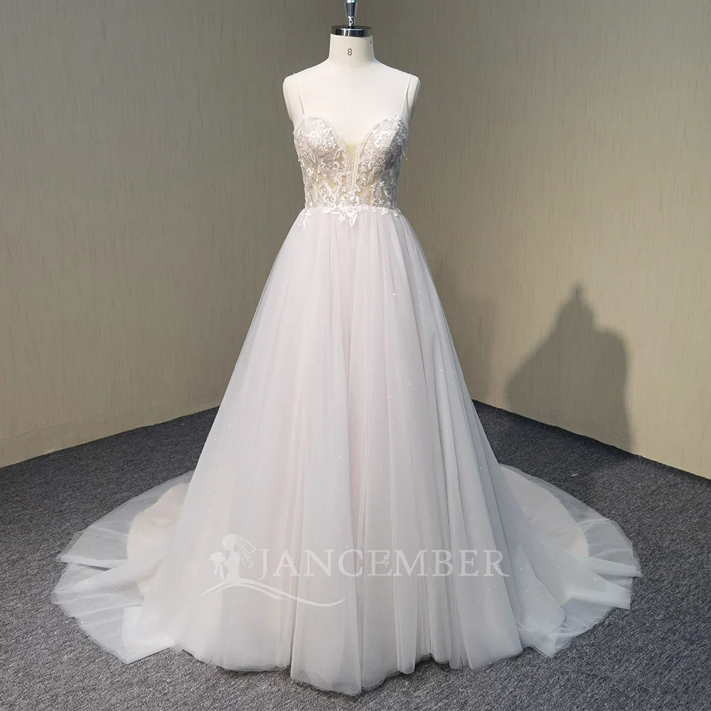 Exquisite Beads A Line Wedding Dresses For Photo Shoot Spaghetti Straps Floor Length Corset Back Bride Gowns свадебное платье