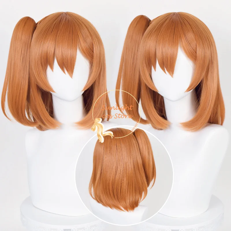 Anime Kosaka Honoka Kousaka Cosplay Pruik 40Cm Korte Oranje Pruiken Met Paardenstaart Hittebestendig Synthetisch Haar Vrouwen Pruik + Pruik Cap