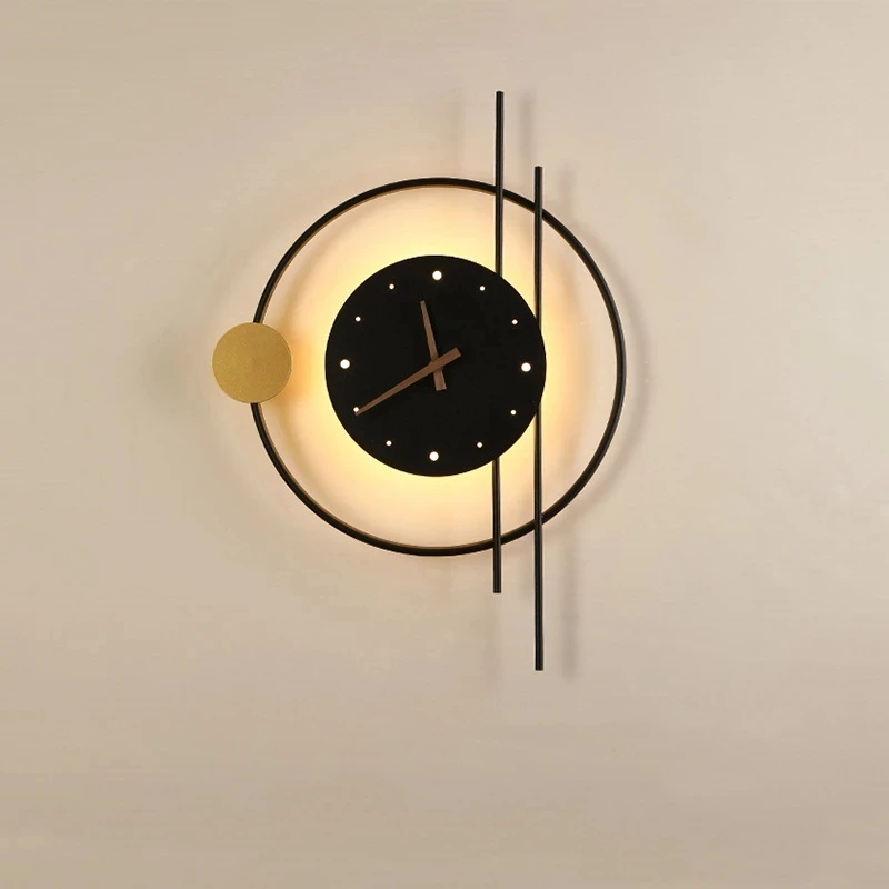 Imagem -04 - Moderno Led Wall Clock Lâmpadas Cabeceira Corredor Corredor Relógio Luz Foyer Cozinha Varanda Luminaria Interior Sconce Iluminação