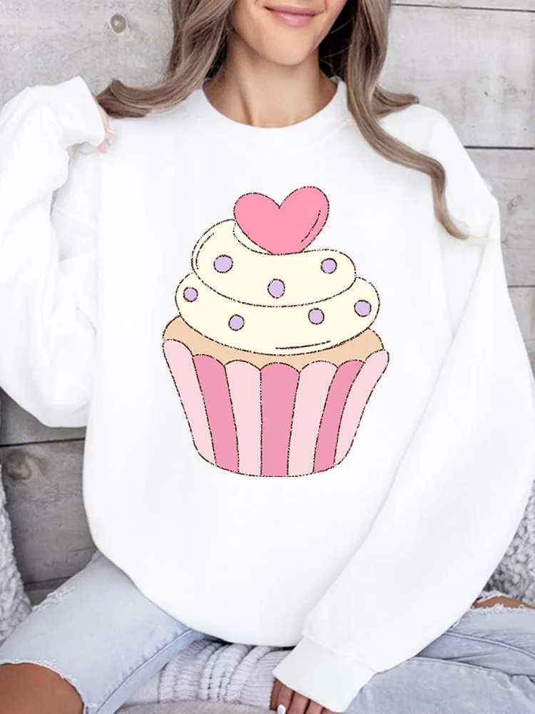 

Женская толстовка с круглым вырезом и принтом «Торт с сердцем», повседневный пуловер с длинными рукавами, свободный крой, для ежедневной носки