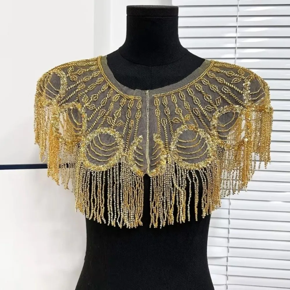 Stylish 1920s Style Shawl Wrap Tassels Beaded Evening Cape Fringed Embroidery Bridal Cover Up Wedding Bridal